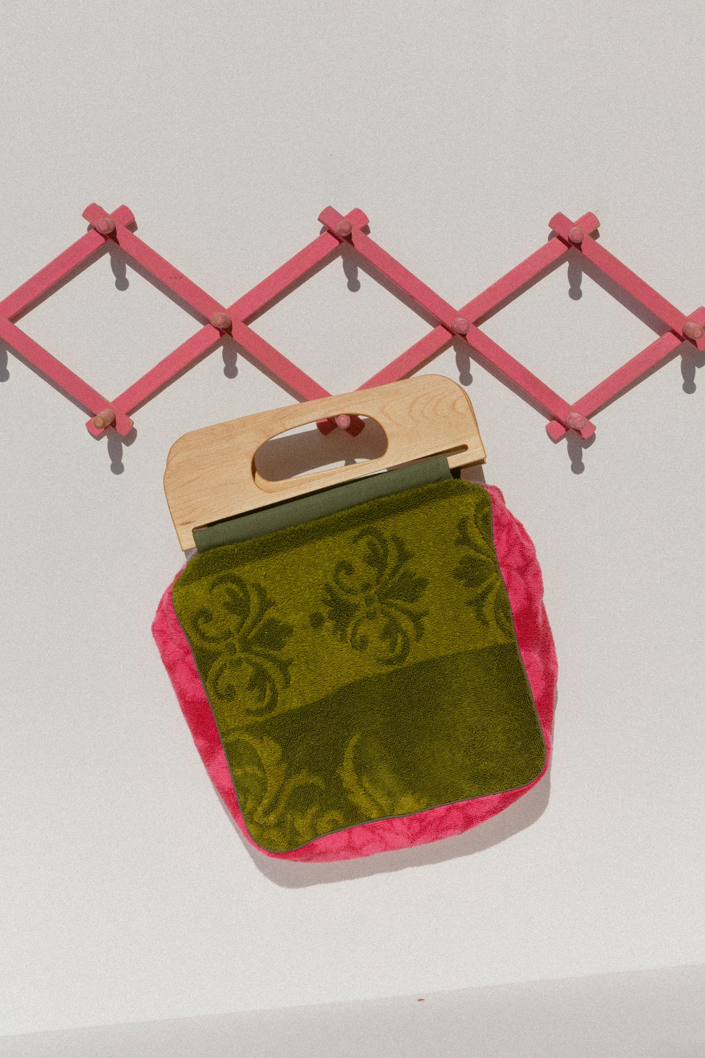 Towel Handbag - Pink & Forest Green