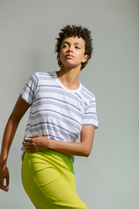 Perfect Little Short Sleeve Shirt - Blue Stripe