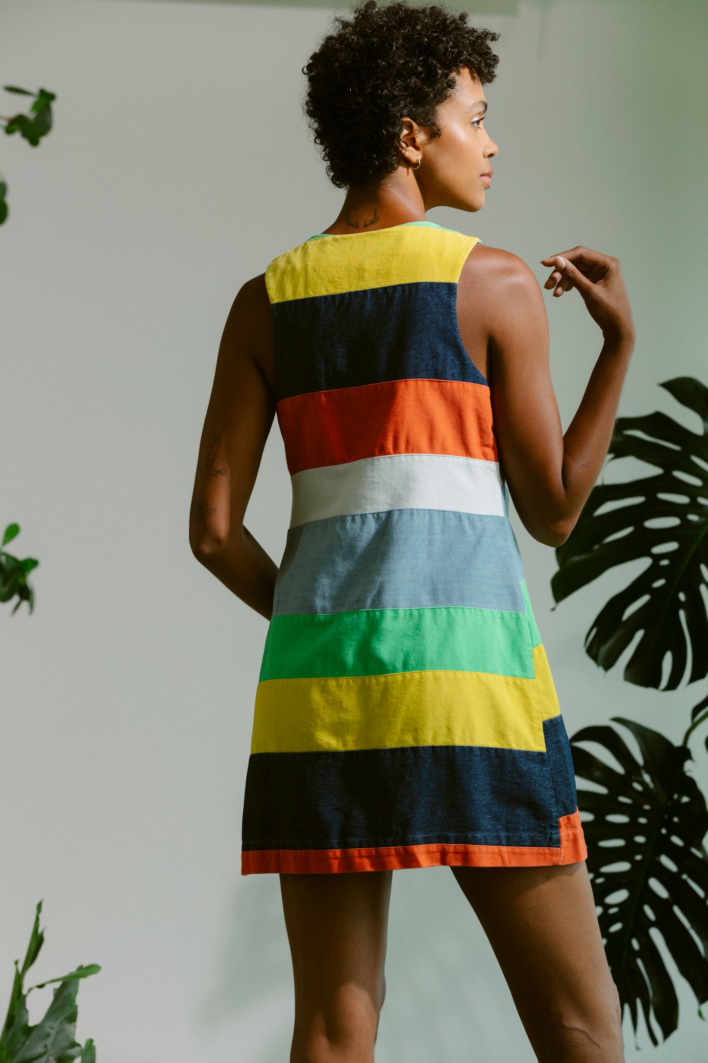 Button Front Mini Dress - Cabana Stripe