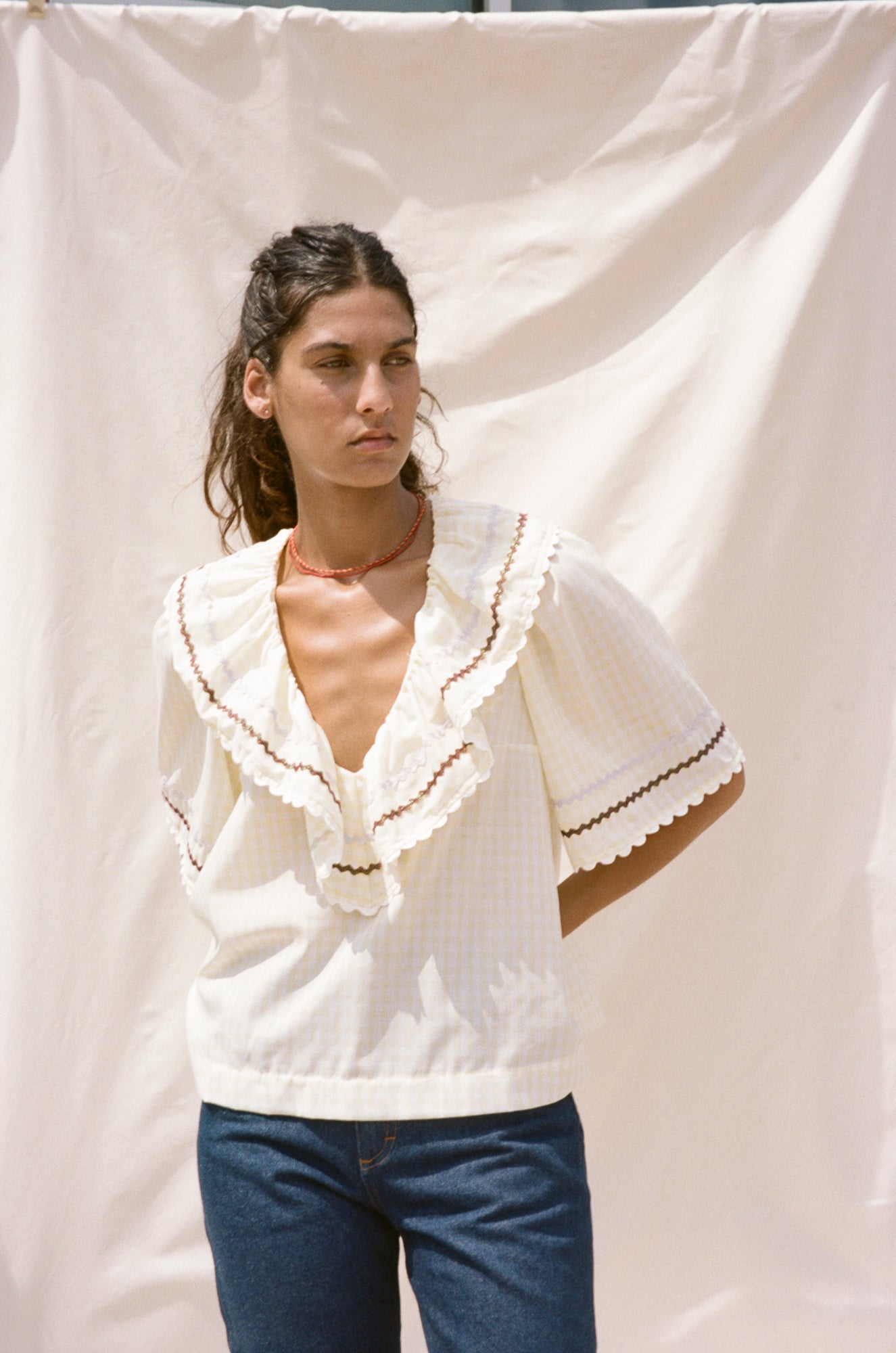 Ruffle Blouse - Butter Gingham – CARLEEN
