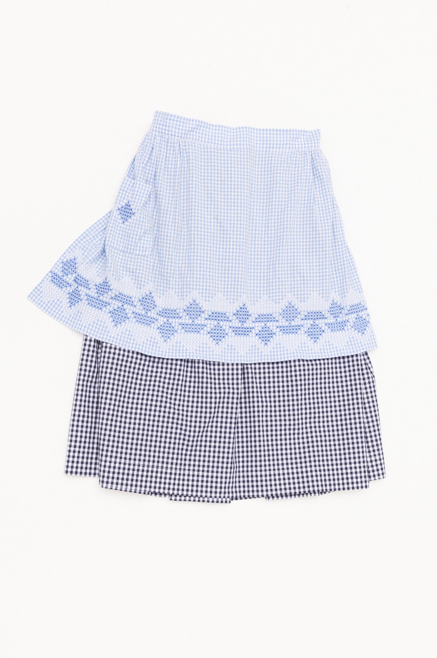 Apron Skirt - Light Blue & Navy Gingham