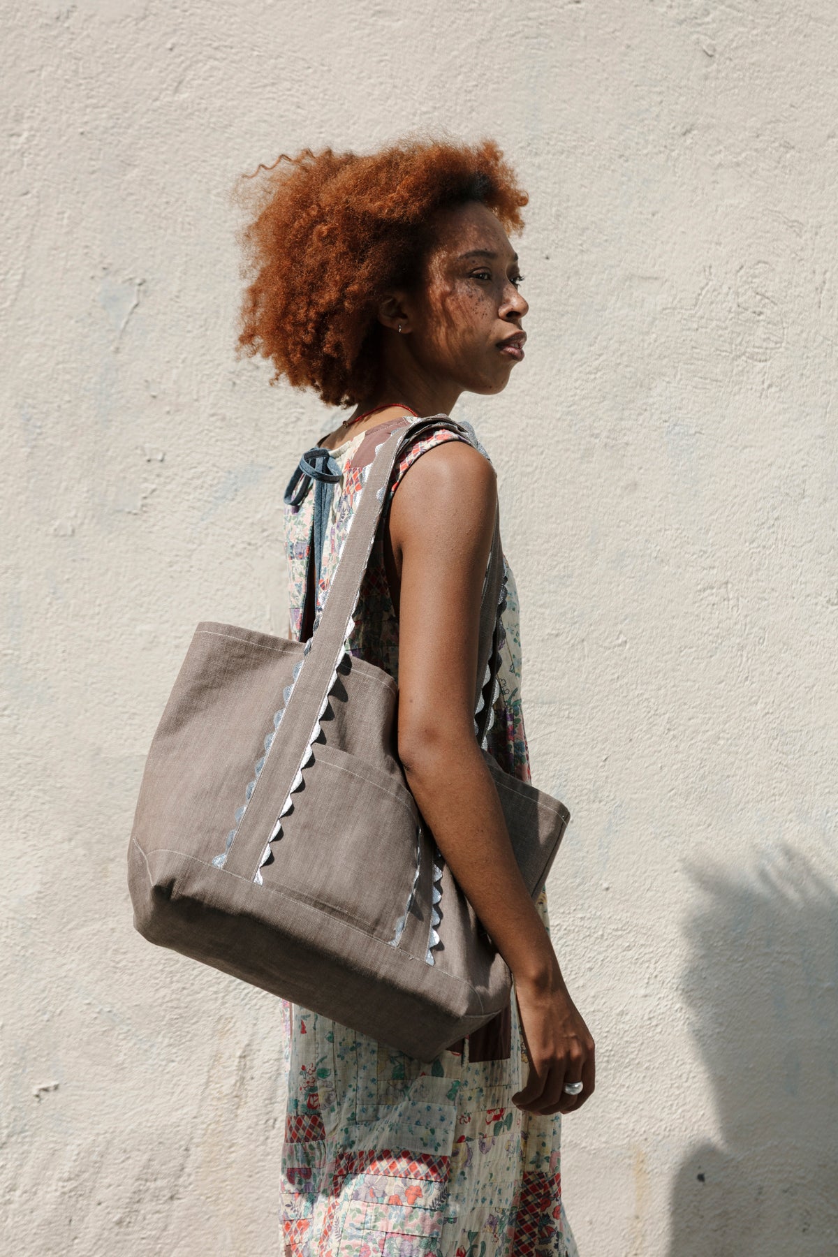 Medium Tote - Silver Rickrack