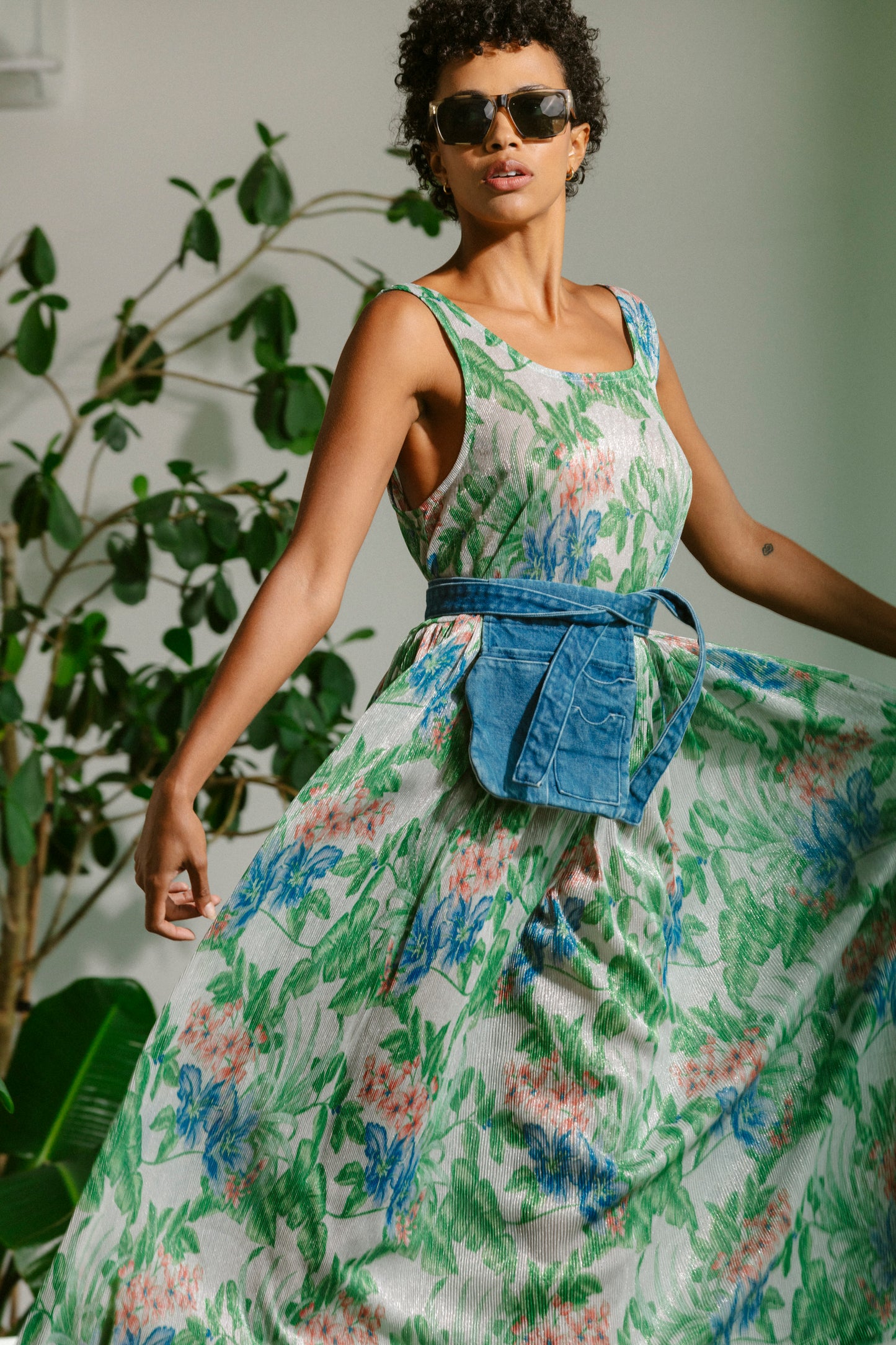 Basketball Dress - Metallic Floral Pleat