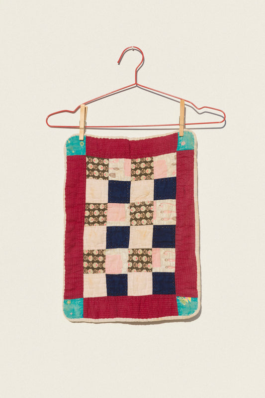 Vintage Tiny Quilt - Maroon Blocks