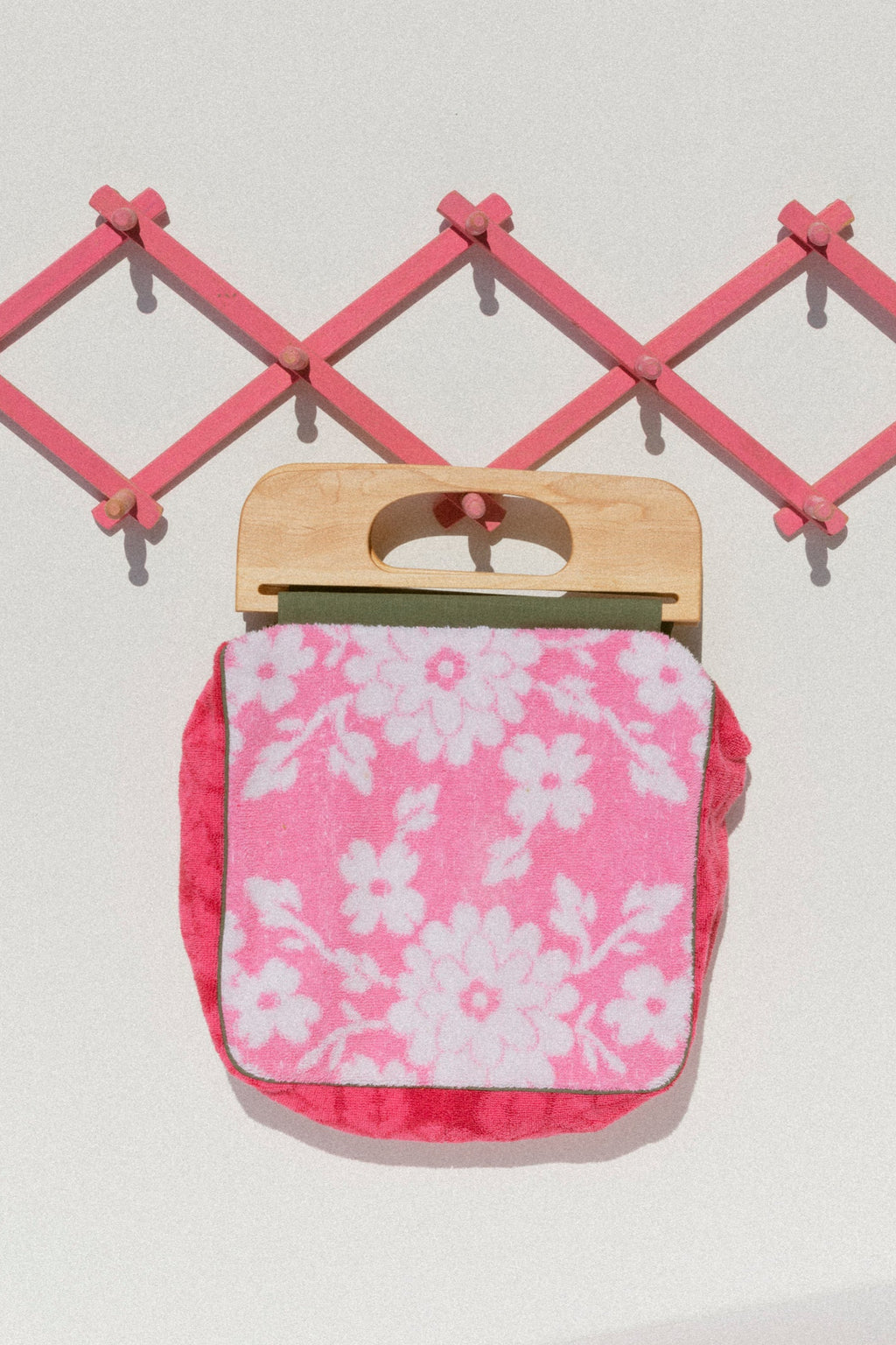 Towel Handbag - Pink & Forest Green