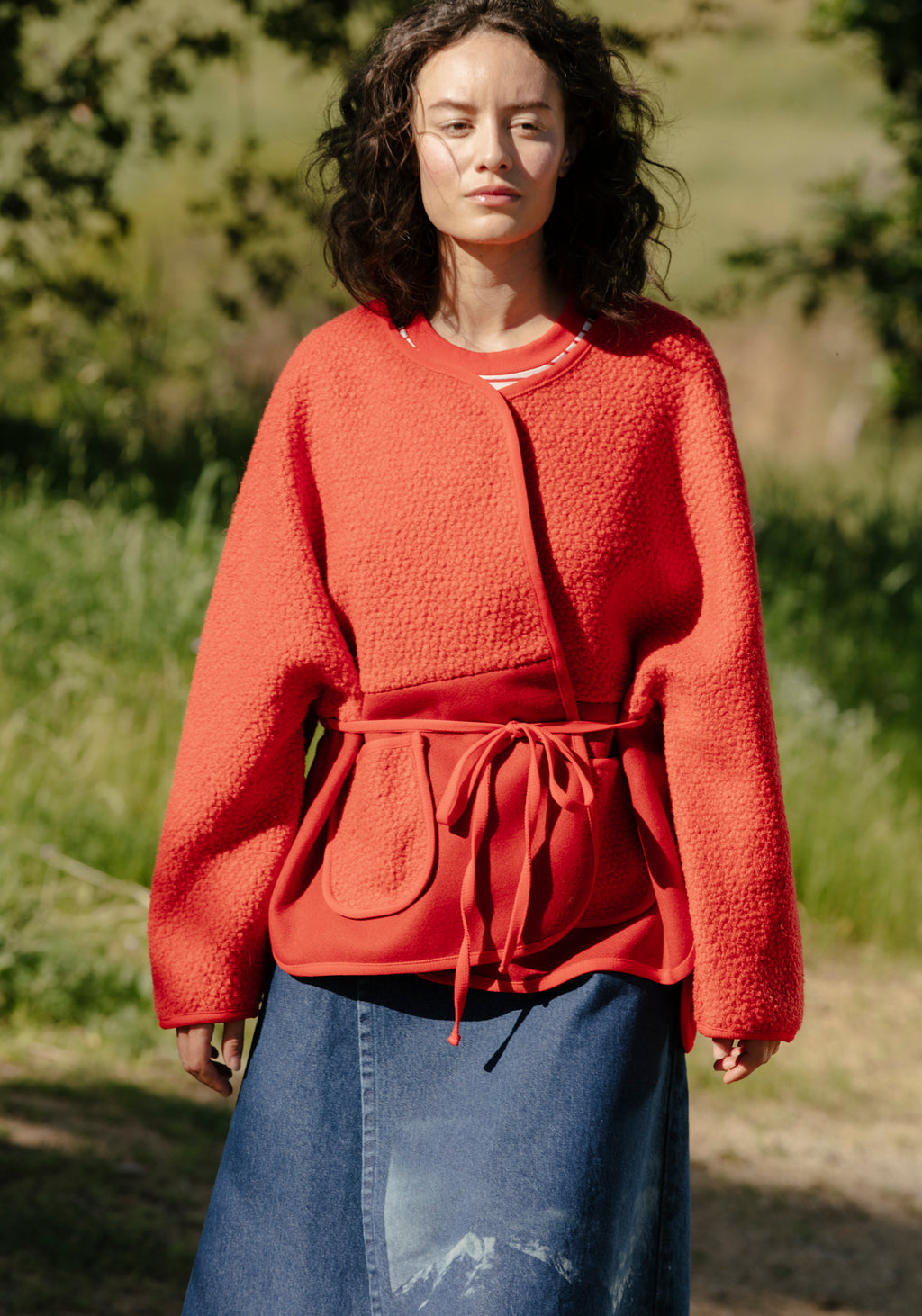 Patchwork Wrap Jacket - Red