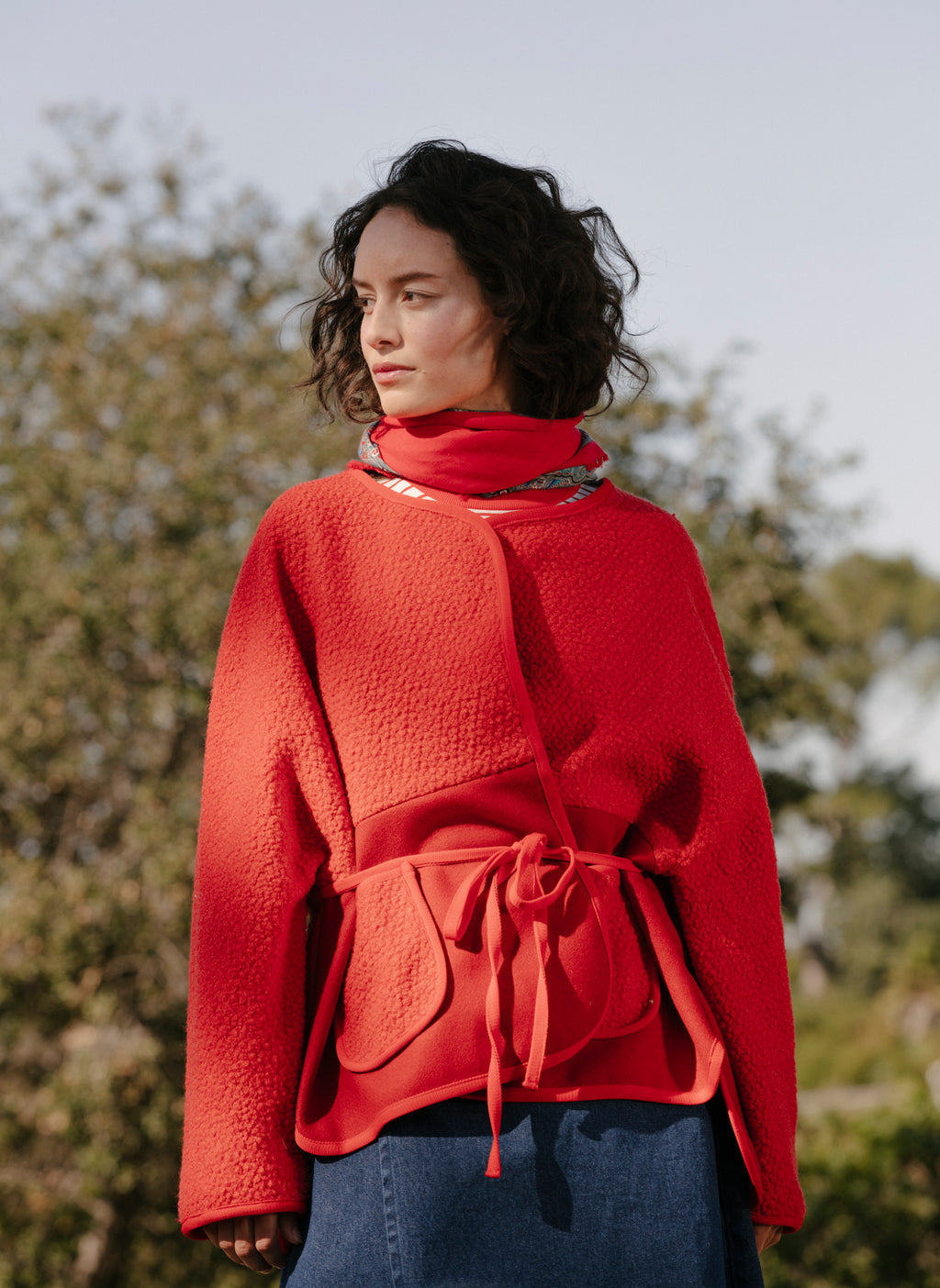 Patchwork Wrap Jacket - Red