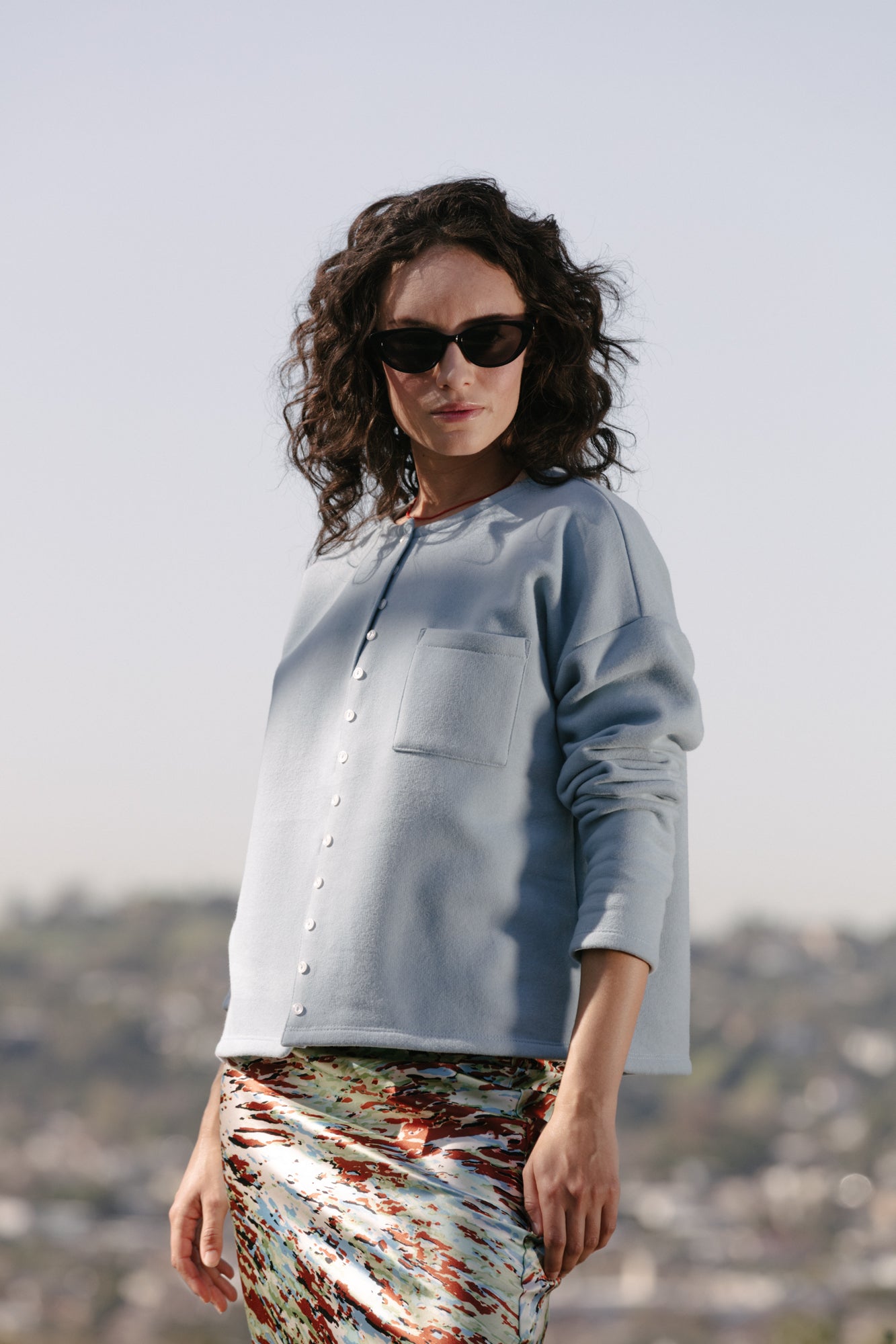Drop Shoulder Cardigan - Sky