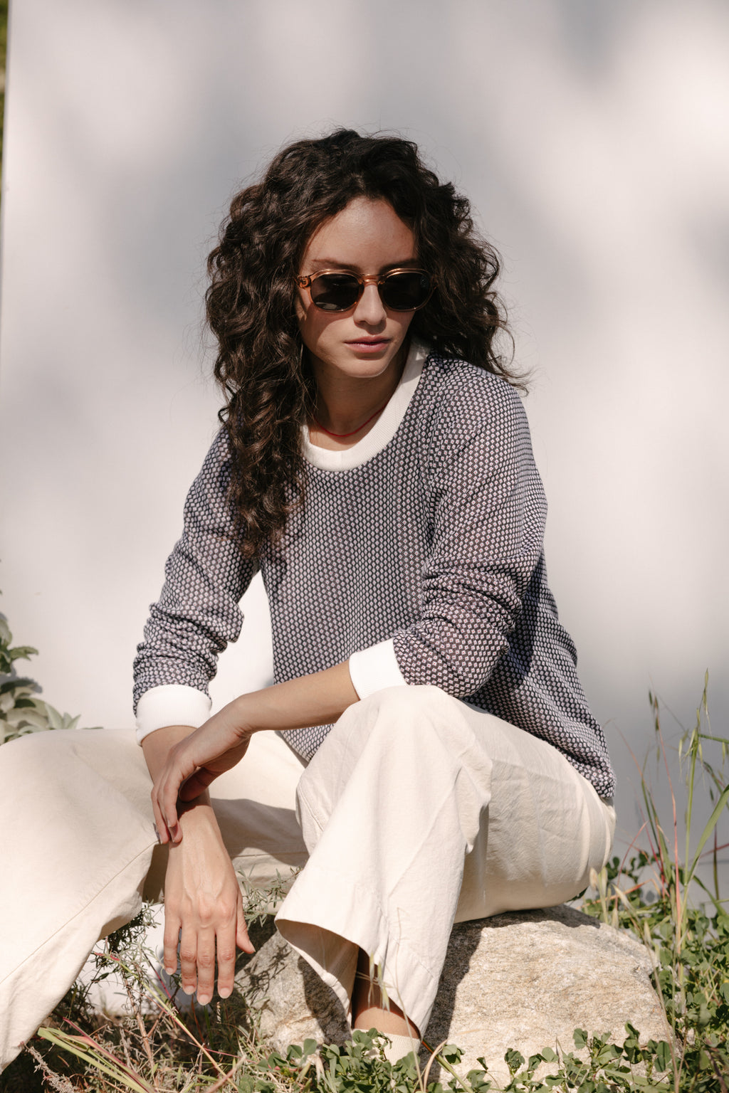 Cuffed Long Sleeve - Dot Jacquard