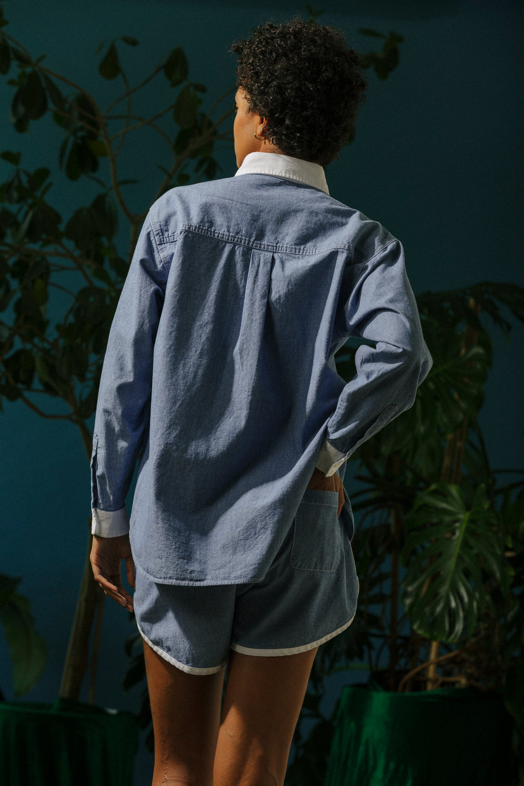 Tess Track Shorts - Medium Wash Chambray