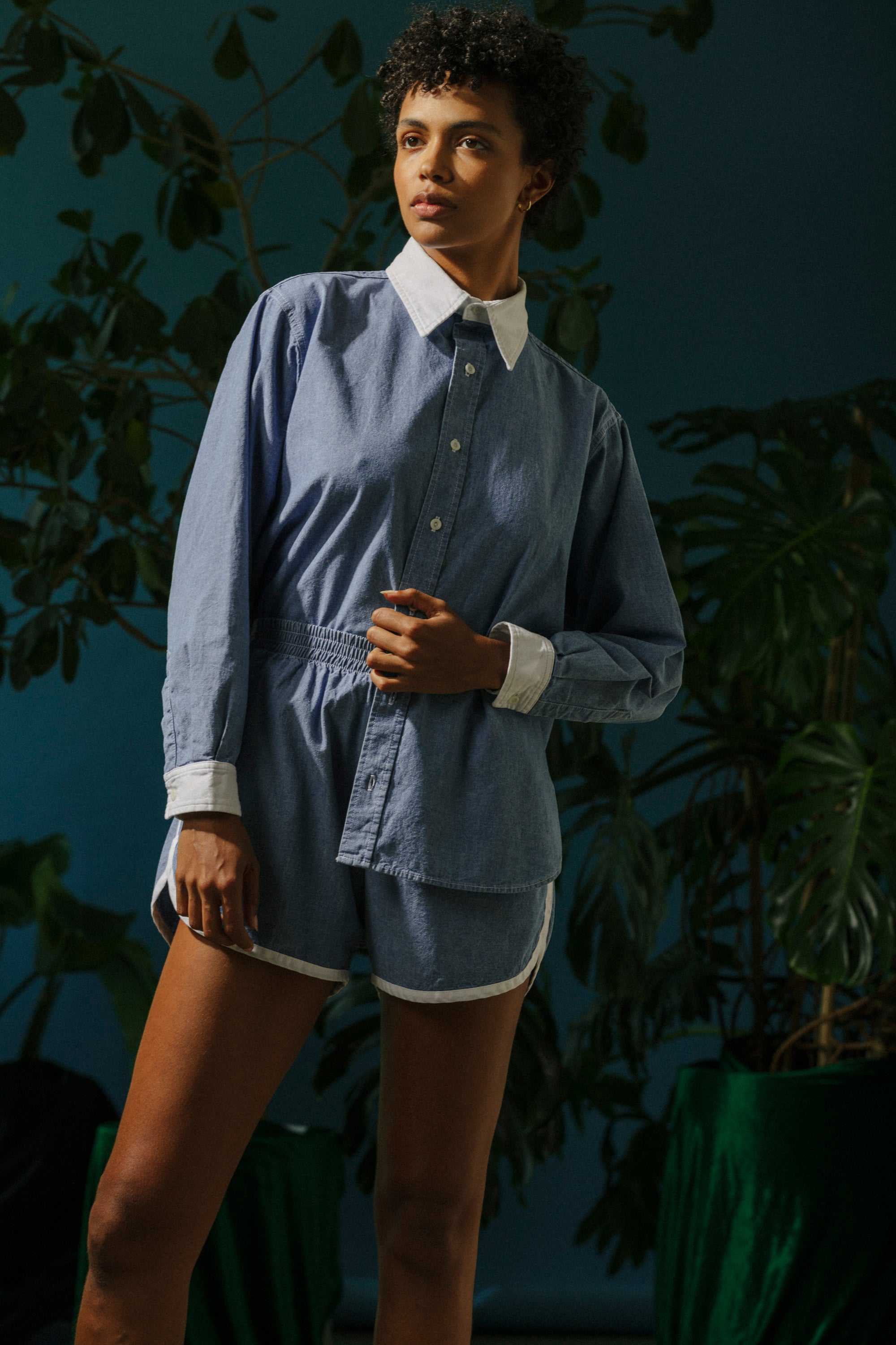 Tess Track Shorts - Medium Wash Chambray