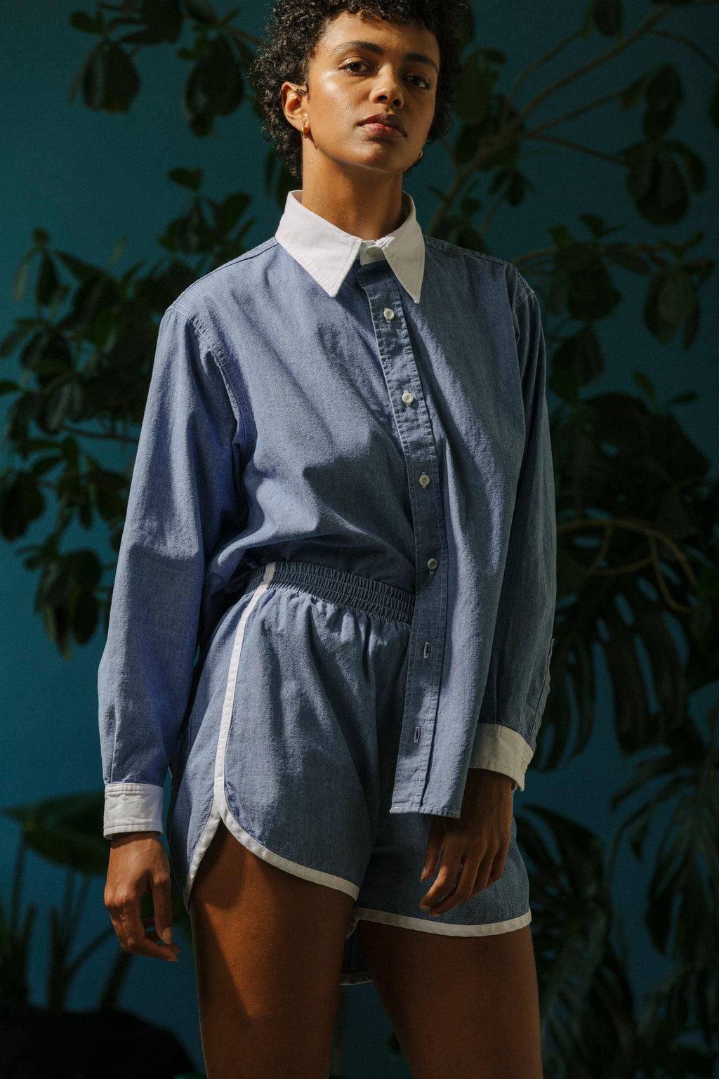 Tess Track Shorts - Medium Wash Chambray