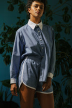 Tess Track Shorts - Medium Wash Chambray