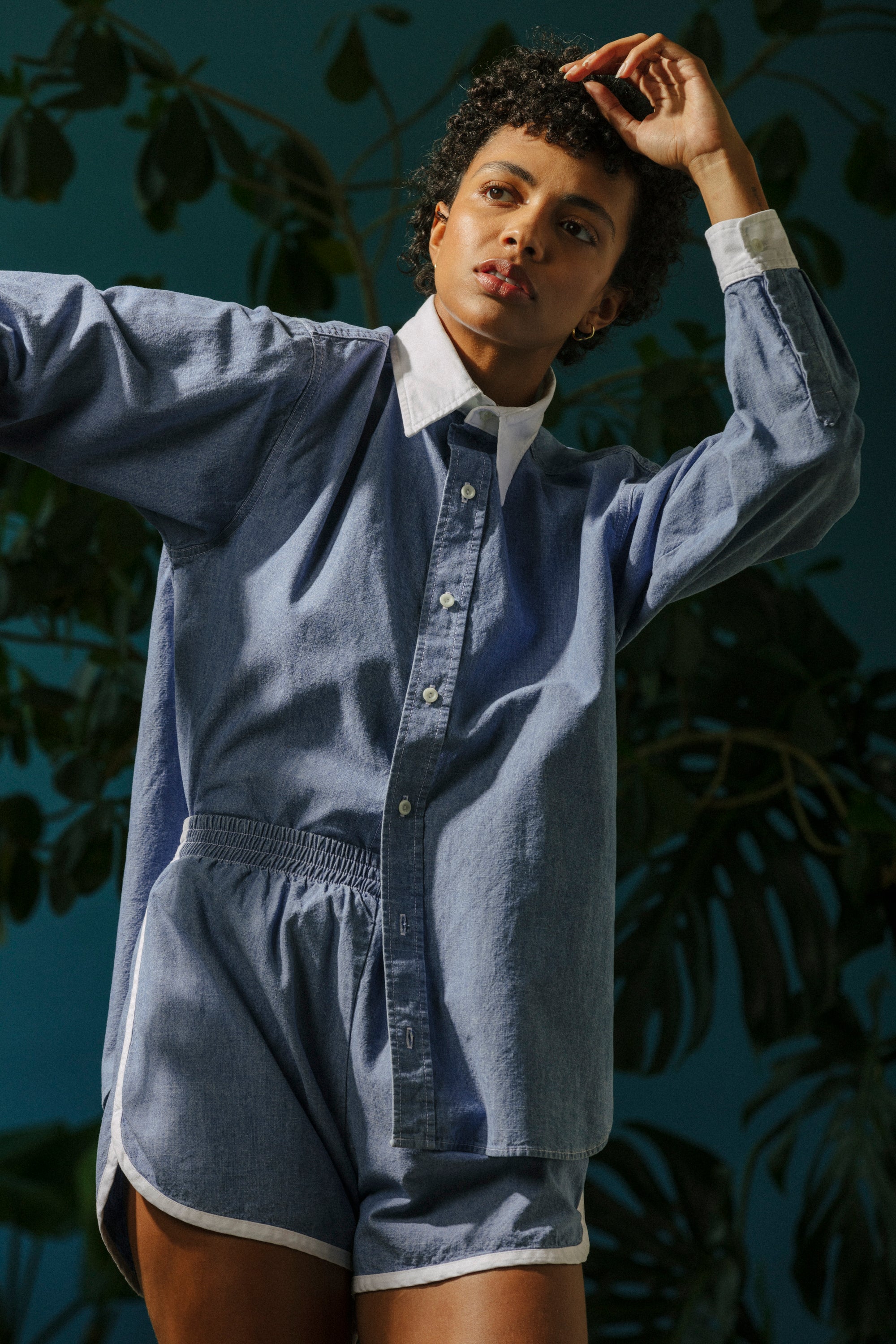 Tess Track Shorts - Medium Wash Chambray