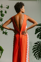 Button Back Dress - Red with White Crochet Trim