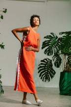 Button Back Dress - Red with White Crochet Trim