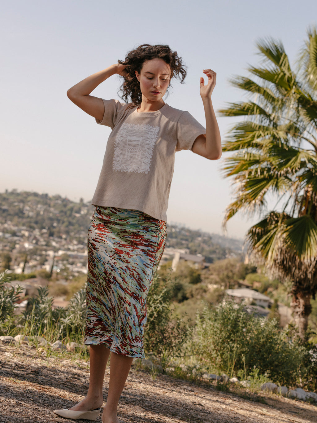 Bias Midi Skirt - Topography Silk
