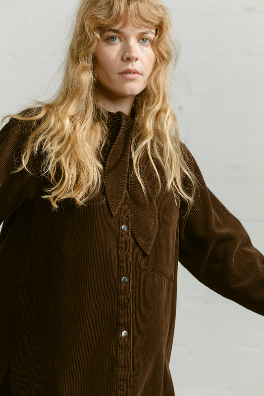 Emma Bow Shirt - Walnut Corduroy