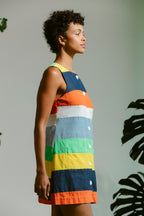 Button Front Mini Dress - Cabana Stripe