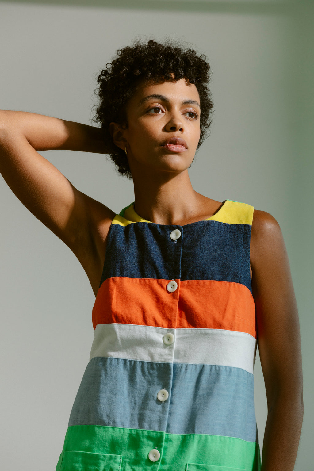 Button Front Mini Dress - Cabana Stripe