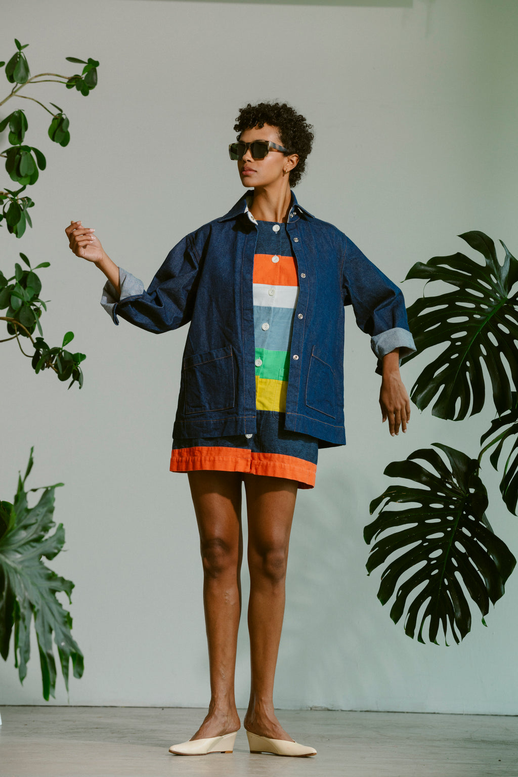 Button Front Mini Dress - Cabana Stripe