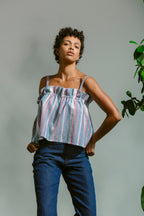 Ruffle Tank - Linen Multi Stripe