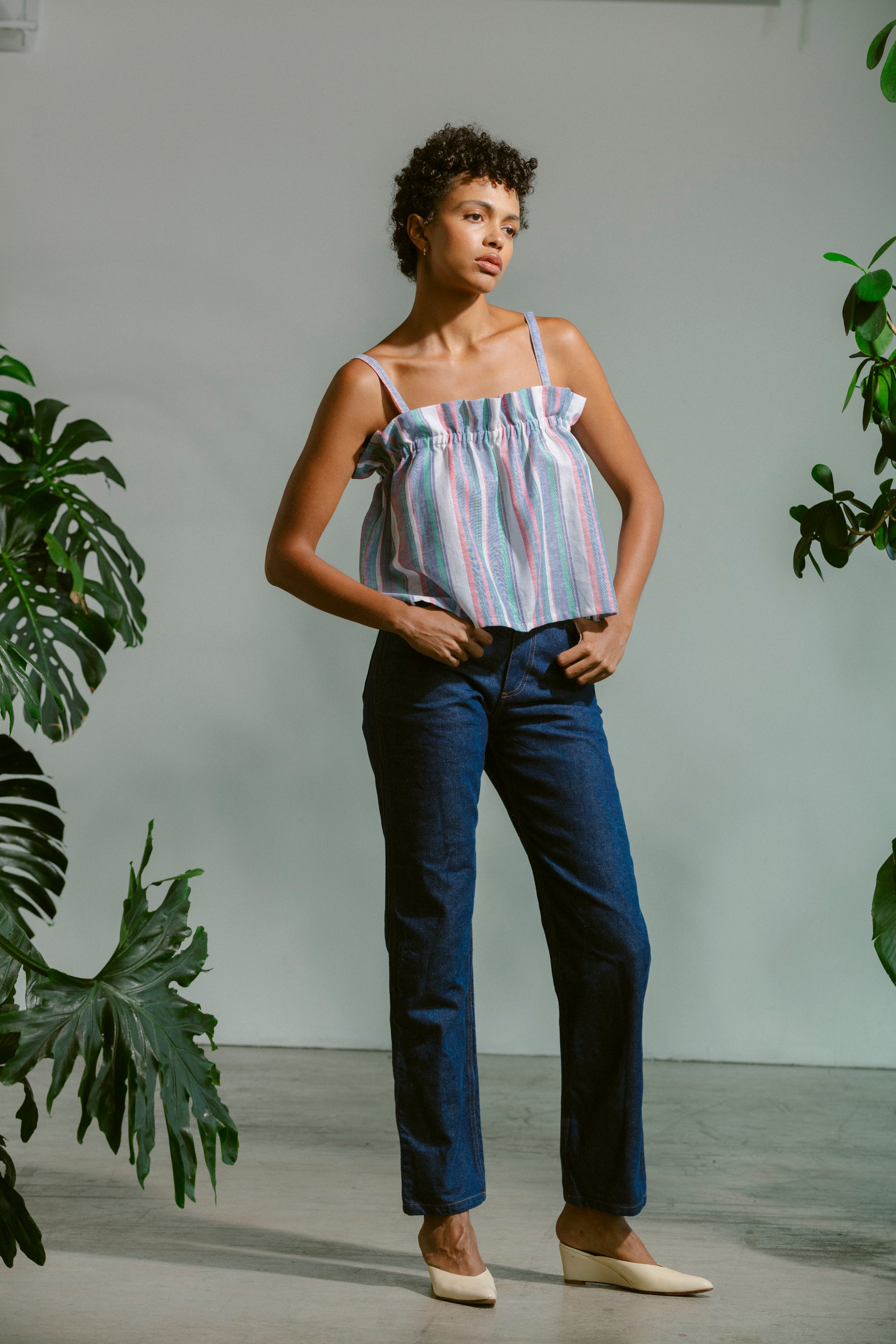 Ruffle Tank - Linen Multi Stripe