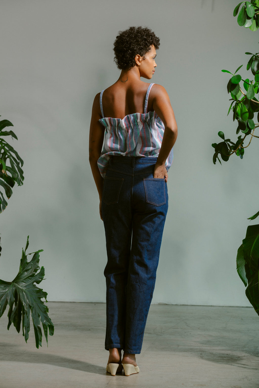 Ruffle Tank - Linen Multi Stripe