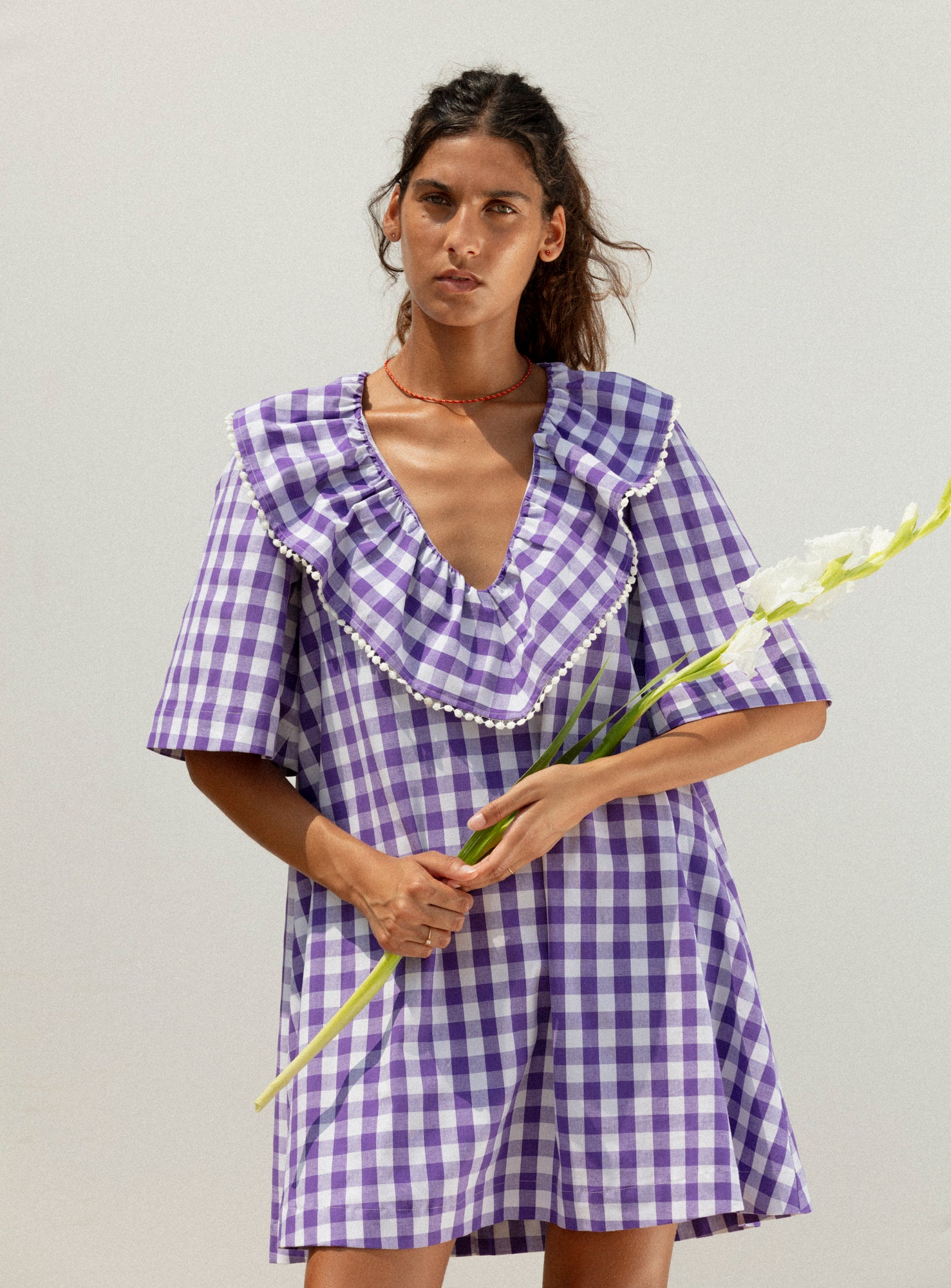 hvn purple gingham dress Lily off Shoulder Purple Gingham Dress
