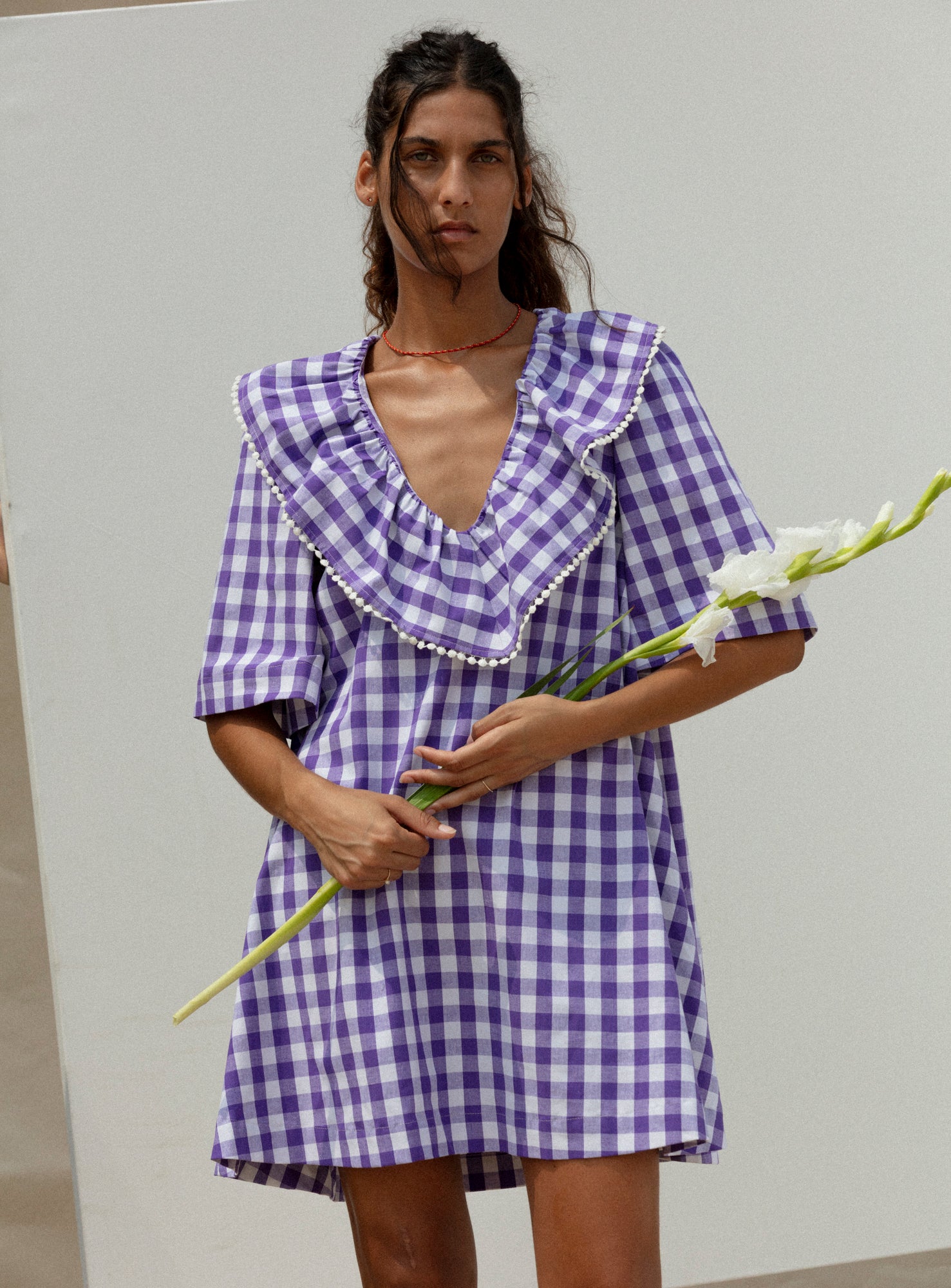 purple pastel gingham dress ZARA DRESS GINGHAM BALLON SLEEVES LILAC PASTEL PURPLE Size: Small NWT