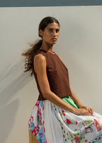 Zoe Sleeveless Shell - Brown Eyelet