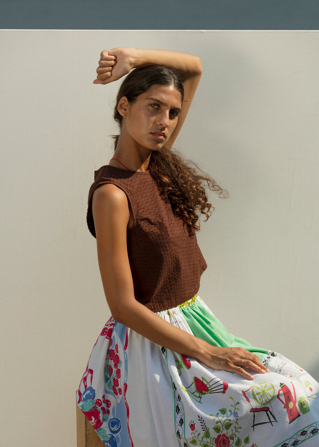 Zoe Sleeveless Shell - Brown Eyelet