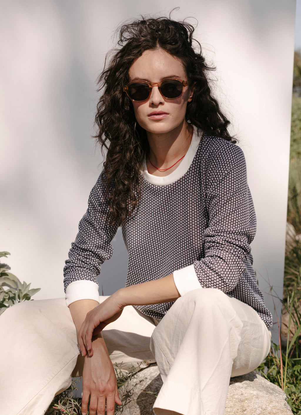 Cuffed Long Sleeve - Dot Jacquard