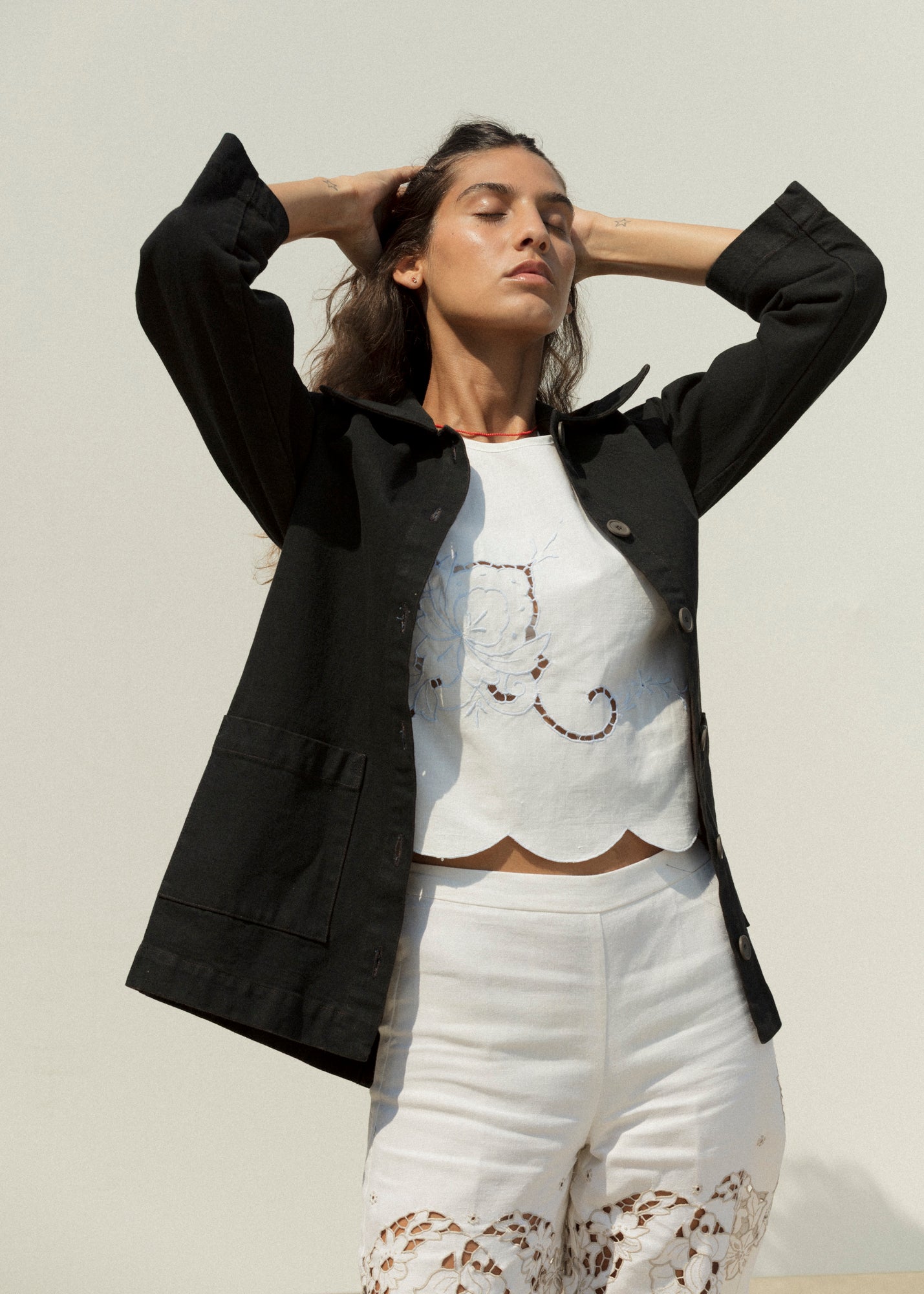 Scout Tie-Back Pant - Ivory Cutwork (S #3)