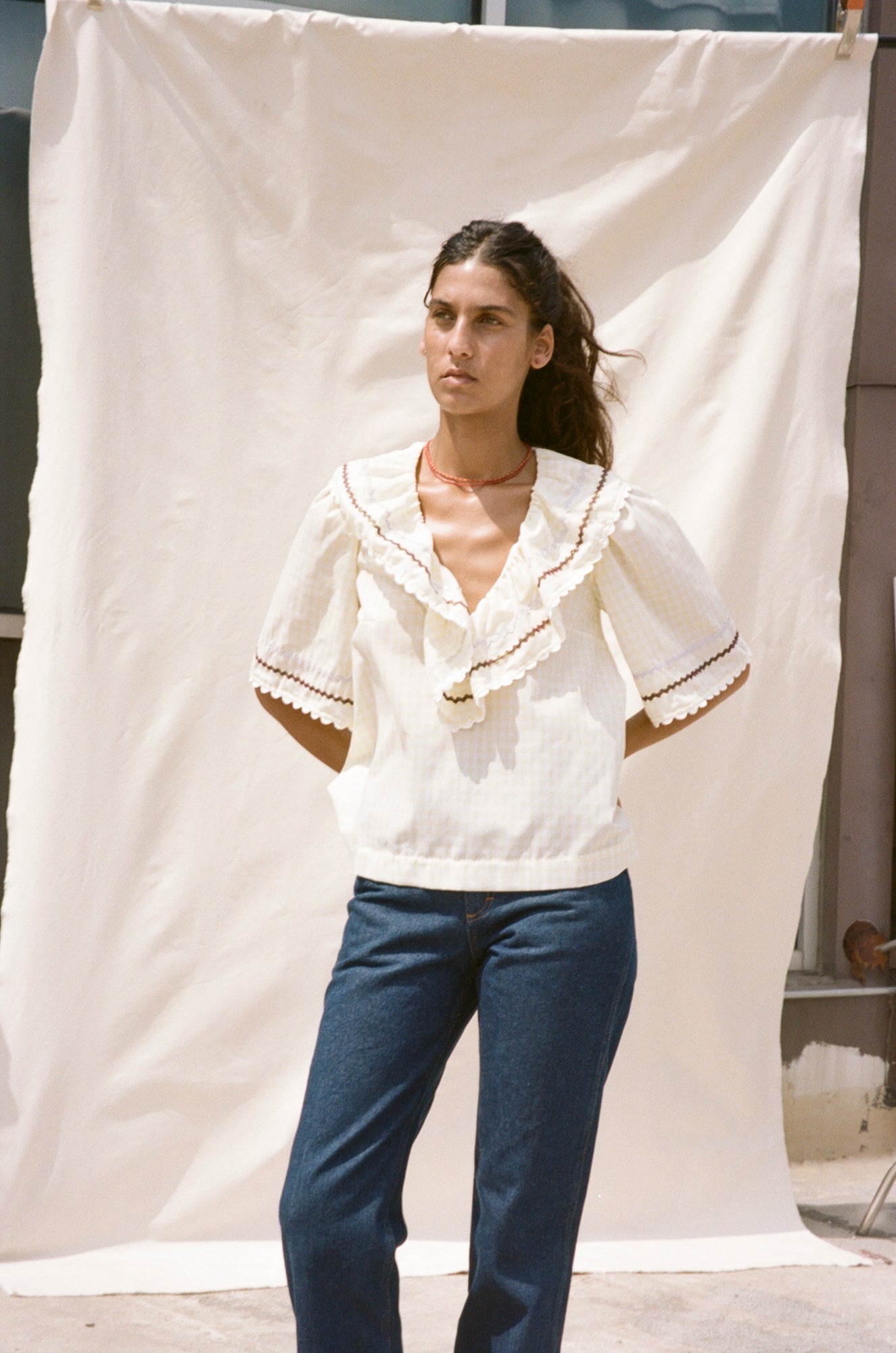 Ruffle Blouse - Butter Gingham – CARLEEN