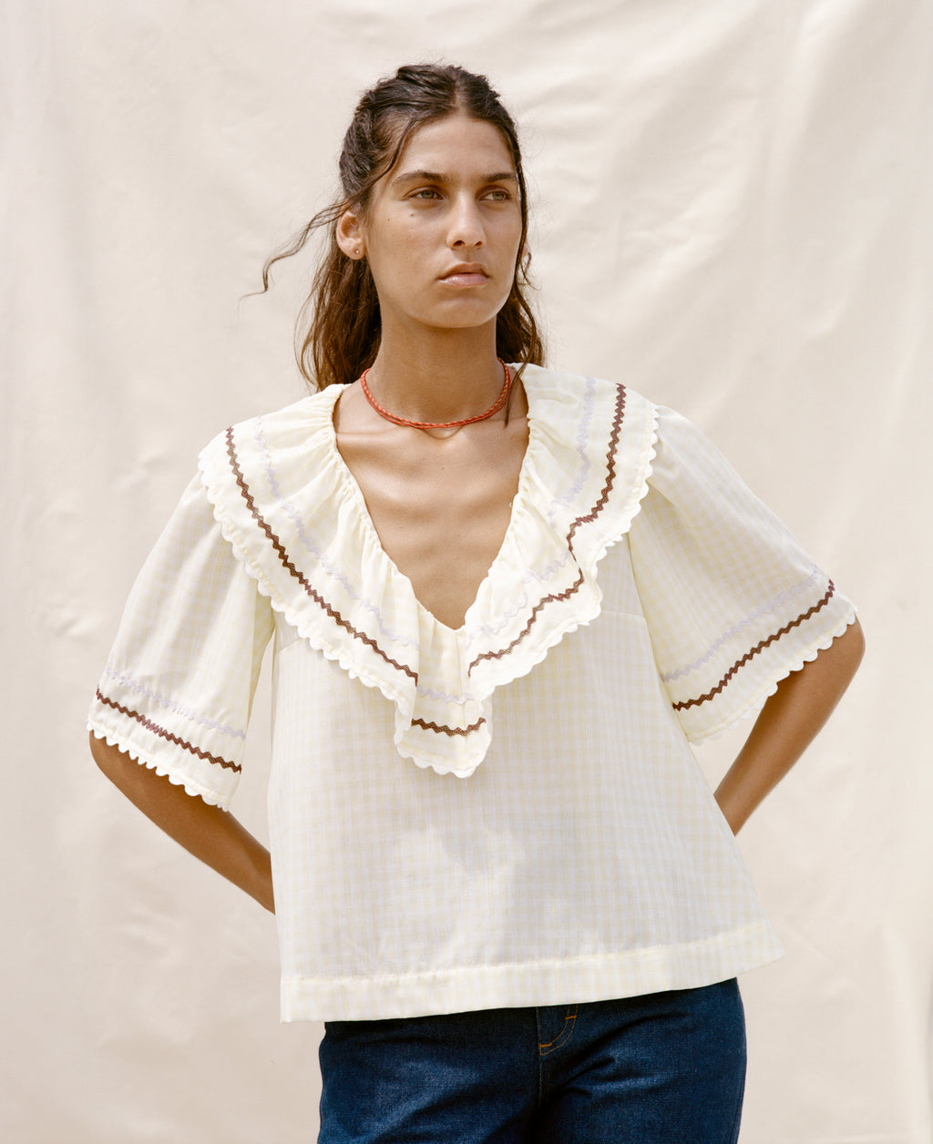 Ruffle Blouse - Butter Gingham