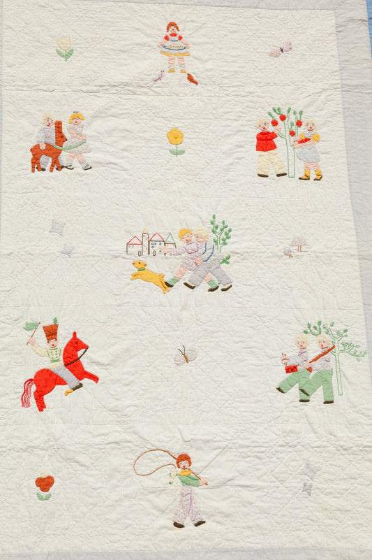 Vintage Baby Quilt - Children at Play