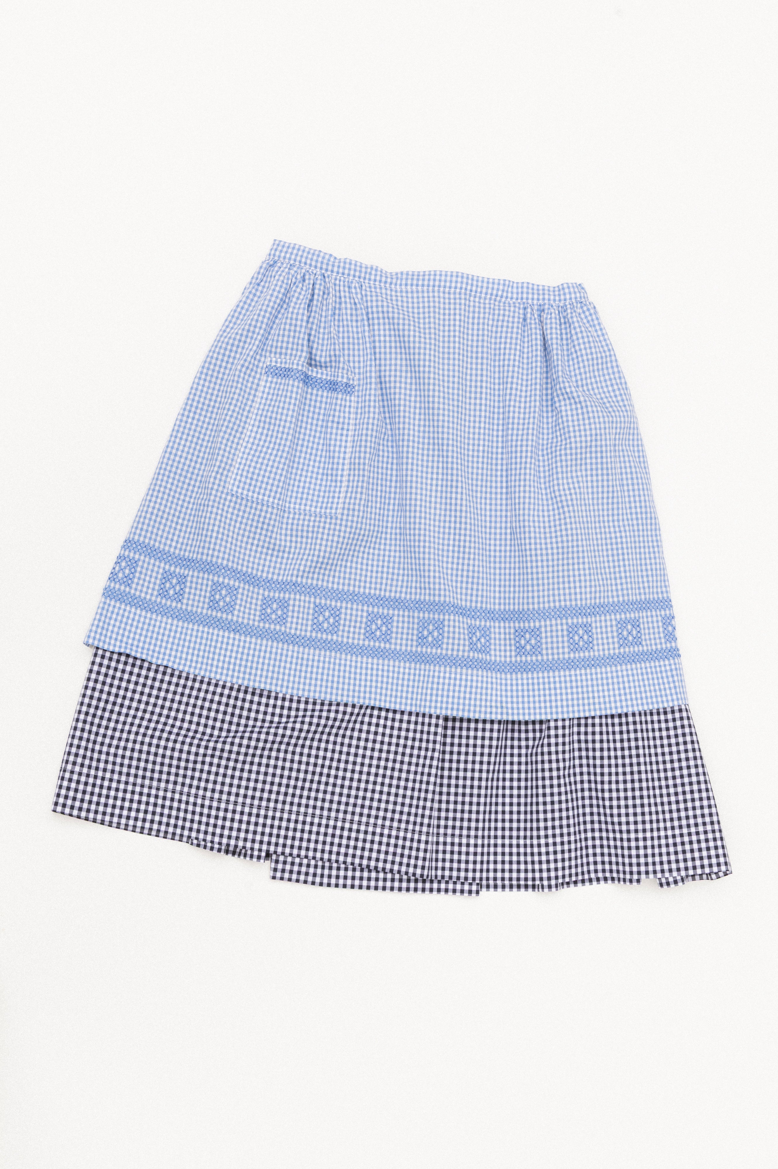 Apron Skirt - Sky & Navy Gingham
