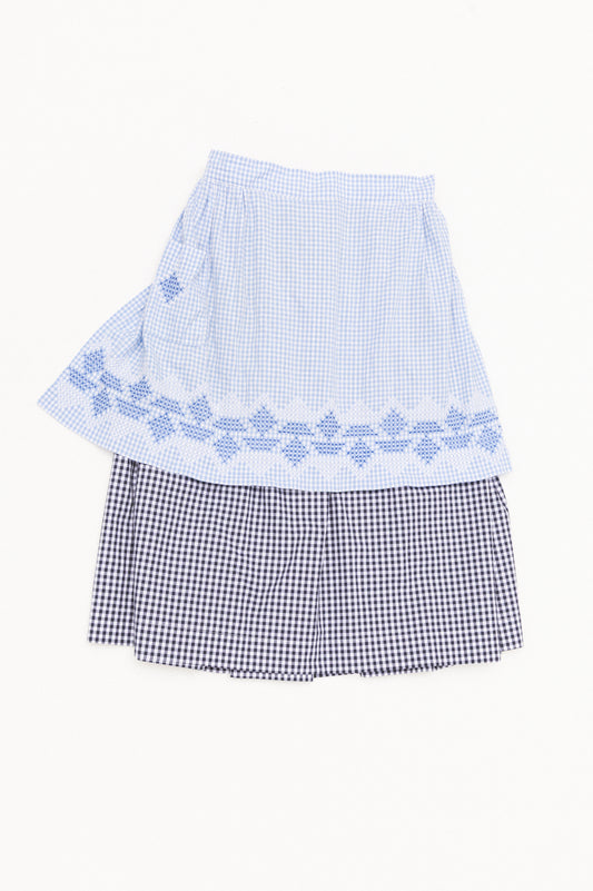 Apron Skirt - Light Blue & Navy Gingham