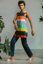 Button Front Mini Dress - Cabana Stripe