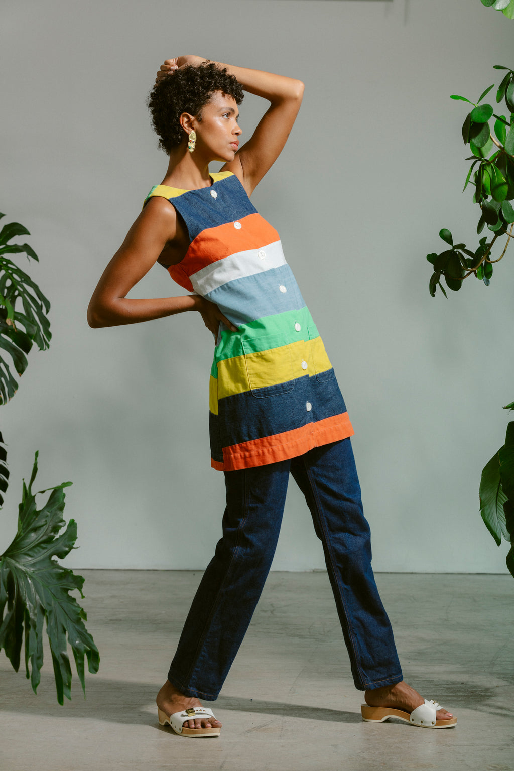 Button Front Mini Dress - Cabana Stripe