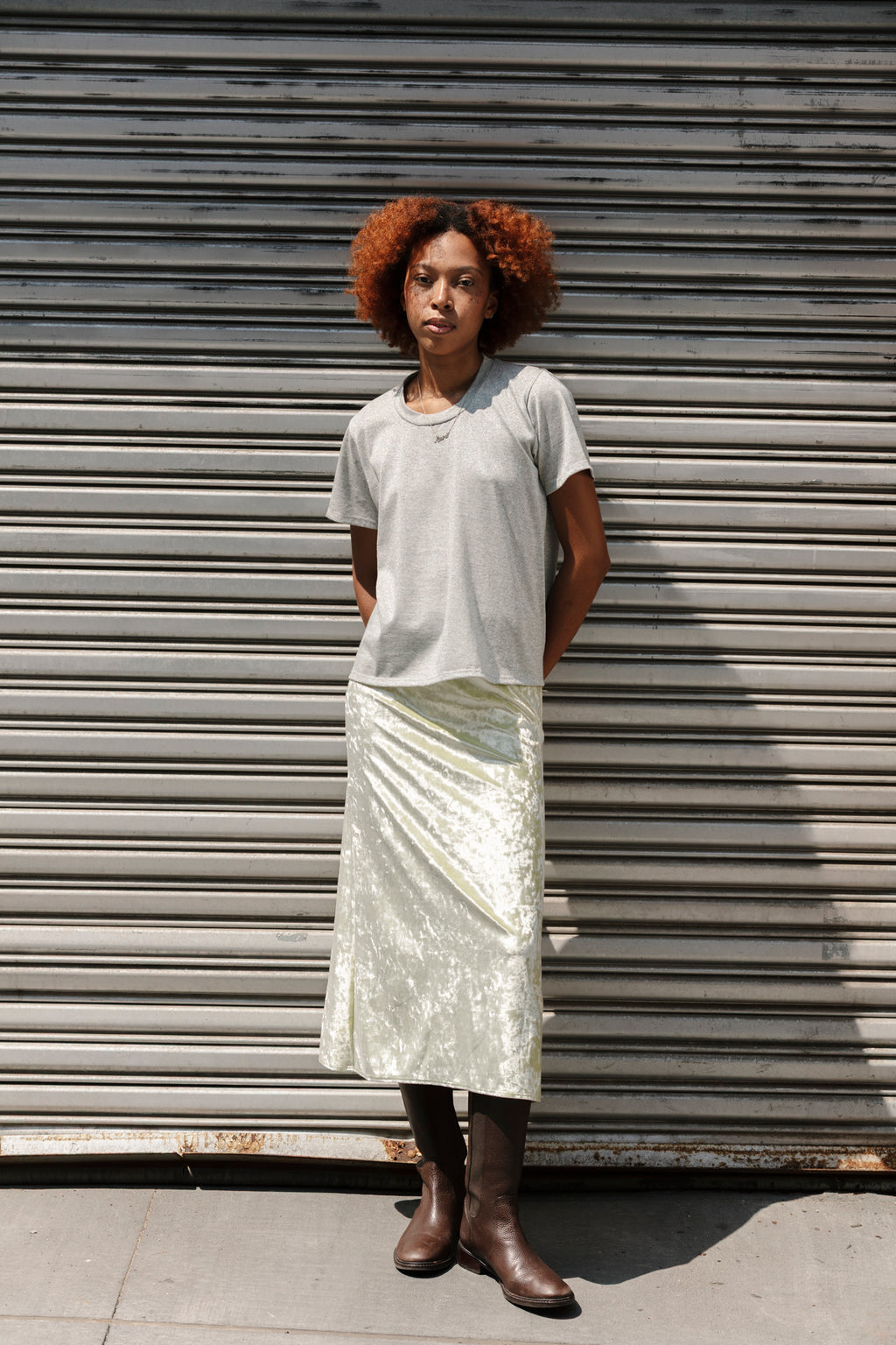 Velvet Skirt -Silvered Lime