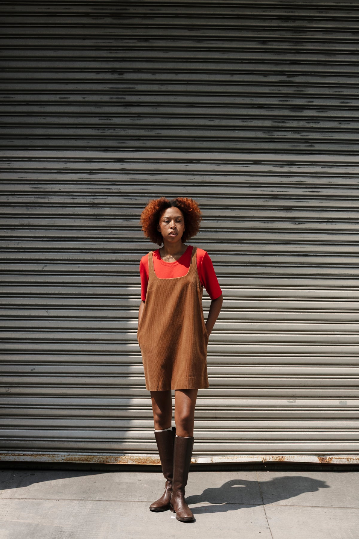 Square Neck Mini Dress - Amber Corduroy