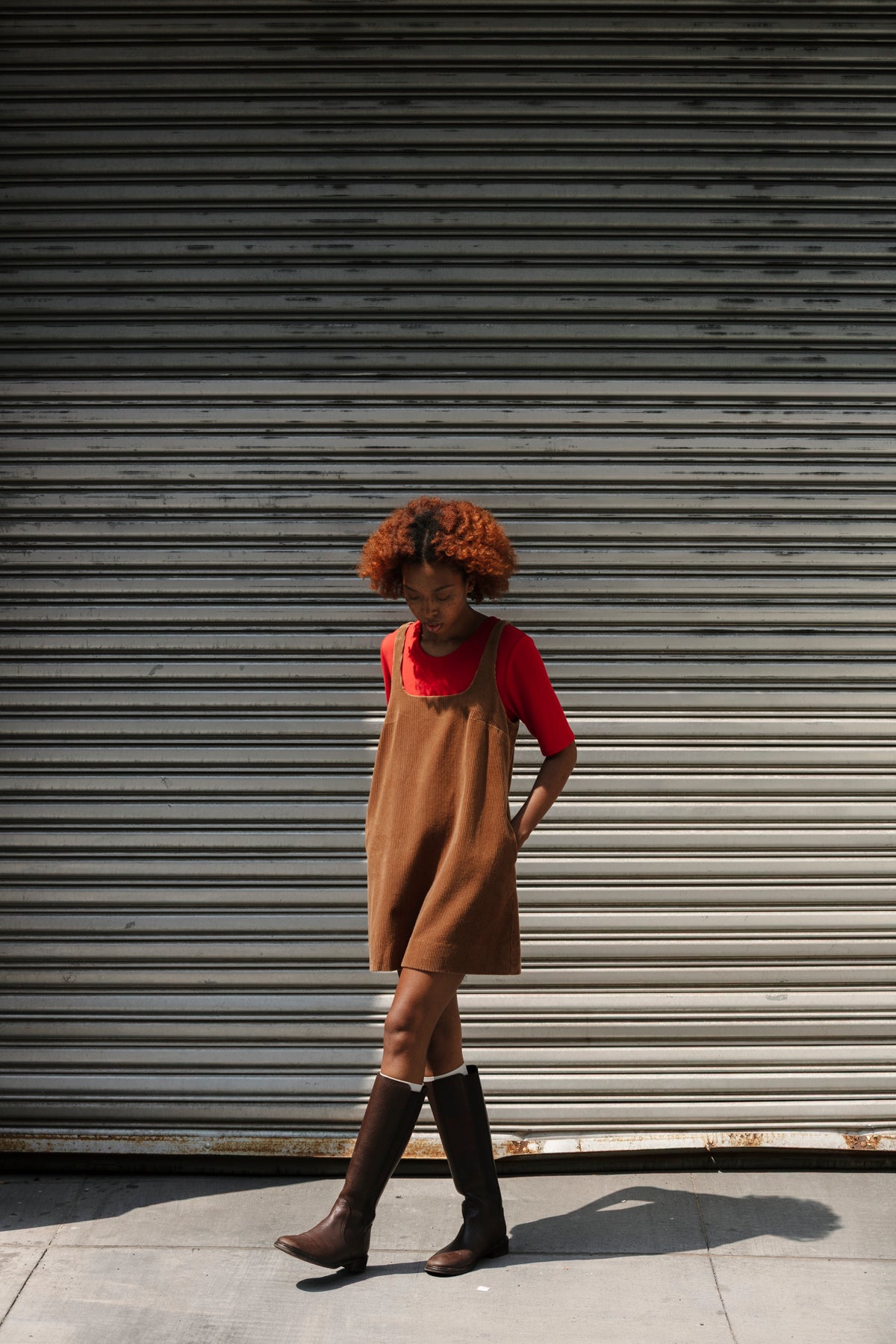 Square Neck Mini Dress - Amber Corduroy