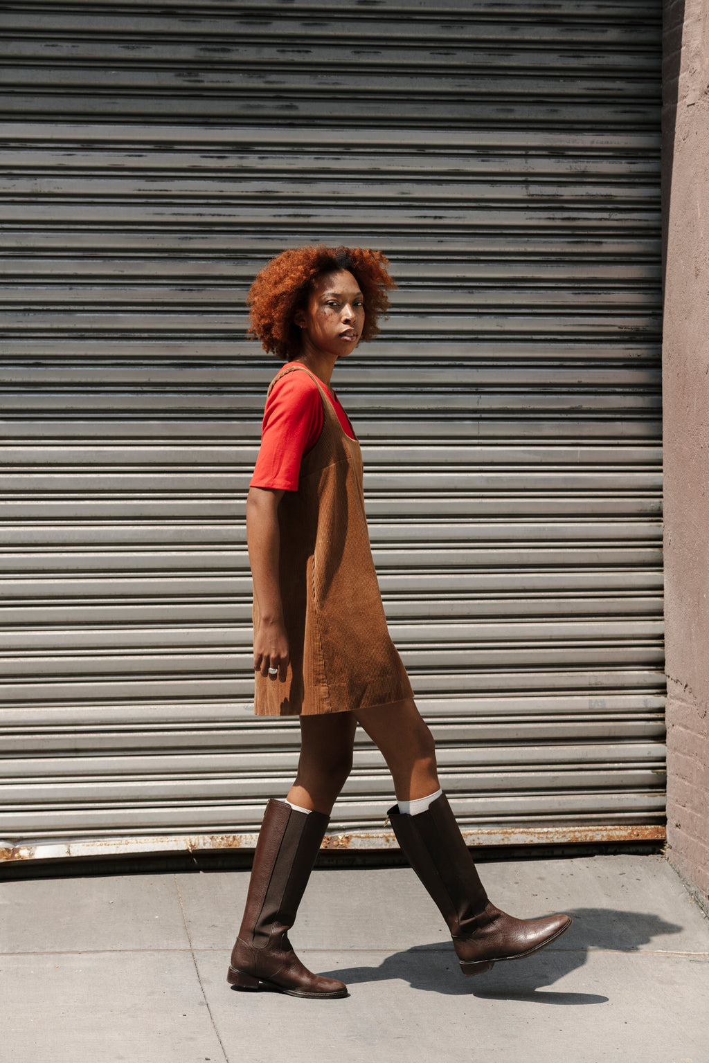 Square Neck Mini Dress - Amber Corduroy