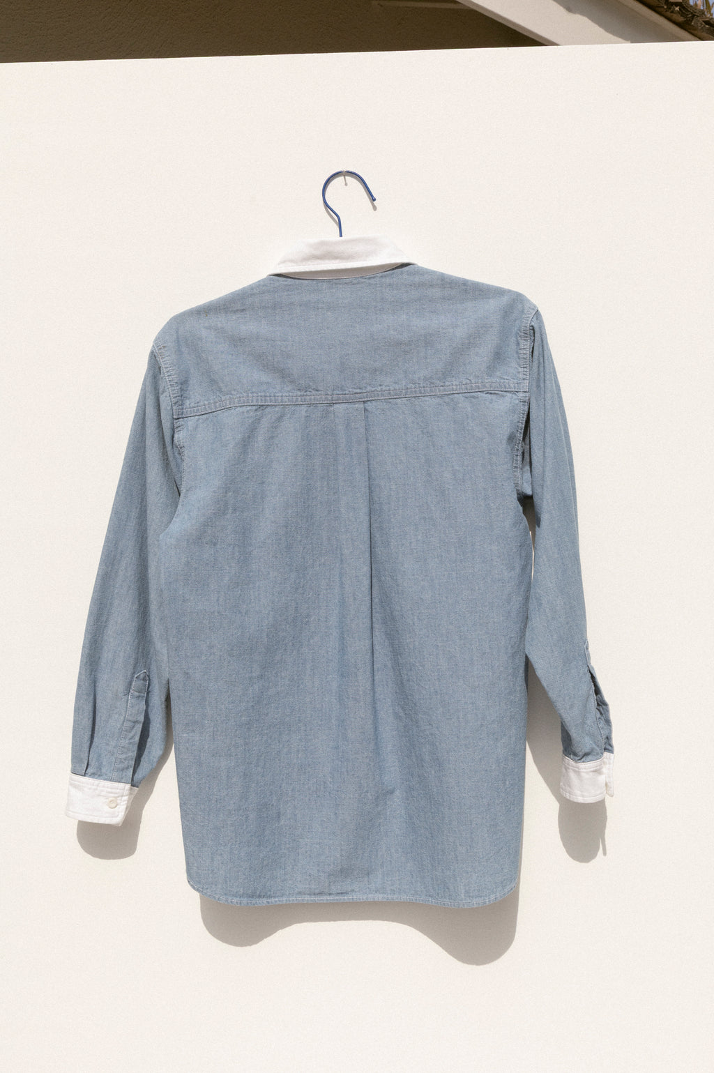 White Collar Chambray Shirt - Medium Wash Chambray
