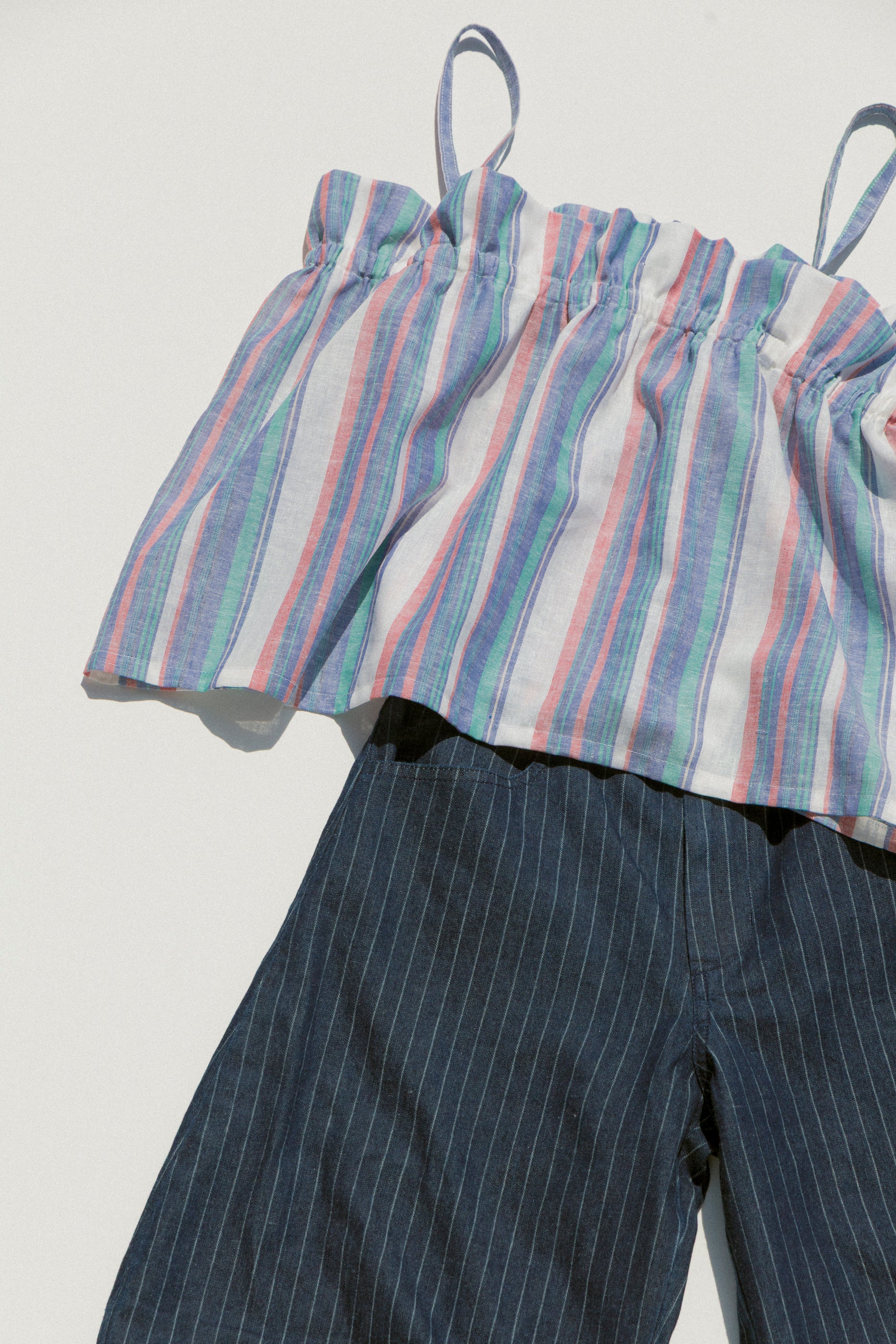 Ruffle Tank - Linen Multi Stripe